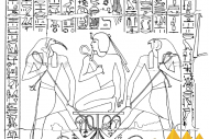 Коленопреклоненный  фараон, сидящий на знаке представляющим легкие, соединенные с трахеей - естественный анатомический символ для концепции объединения двух равных частей.